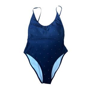 Camilla And Marc Blue Polka Dot One Piece Swimsuit Scoop Back Retro Size 2